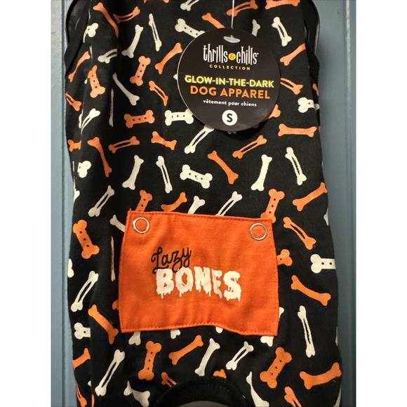 Glow-in-the-Dark Halloween Black LAZY BONES Graphic Dog Pet‎ Pajamas Size S - Picture 2 of 5